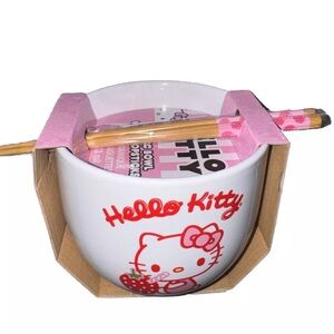 Hello Kitty Strawberry Ramen Bowl With Chopsticks NEW